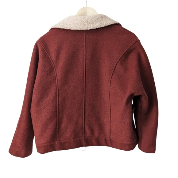 Moon River Maroon Dark Red Burgundy Wool Blend Moto Jacket, size S - Picture 2 of 9